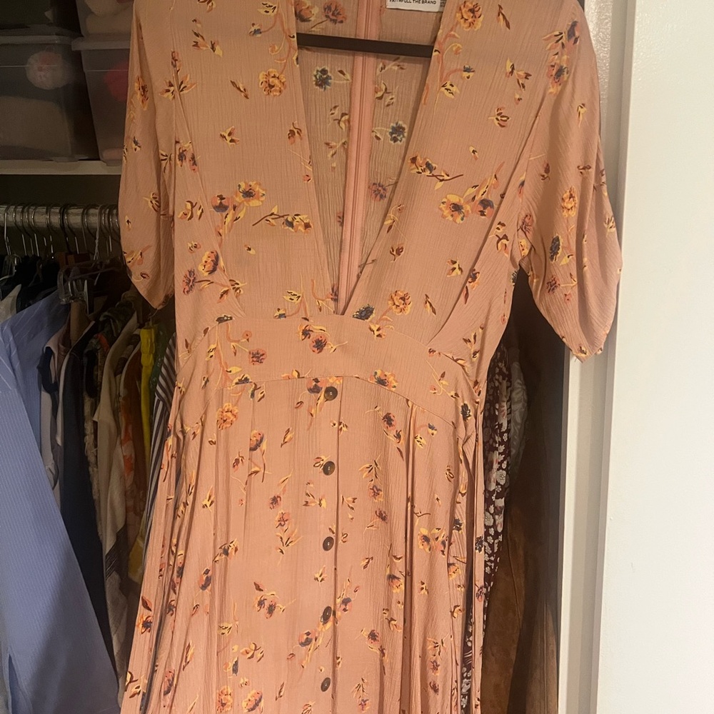 Faithfull the Brand Peach Floral Midi Dress